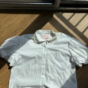 Simone Rocha x H&M White Pearl-Trim Button Shirt, BTS YOONGI HAS